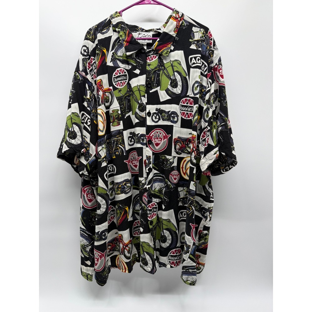 Profile Vintage Hawaii Style Motorcycle Print Rayon Shirt Mens 4X Black Multi